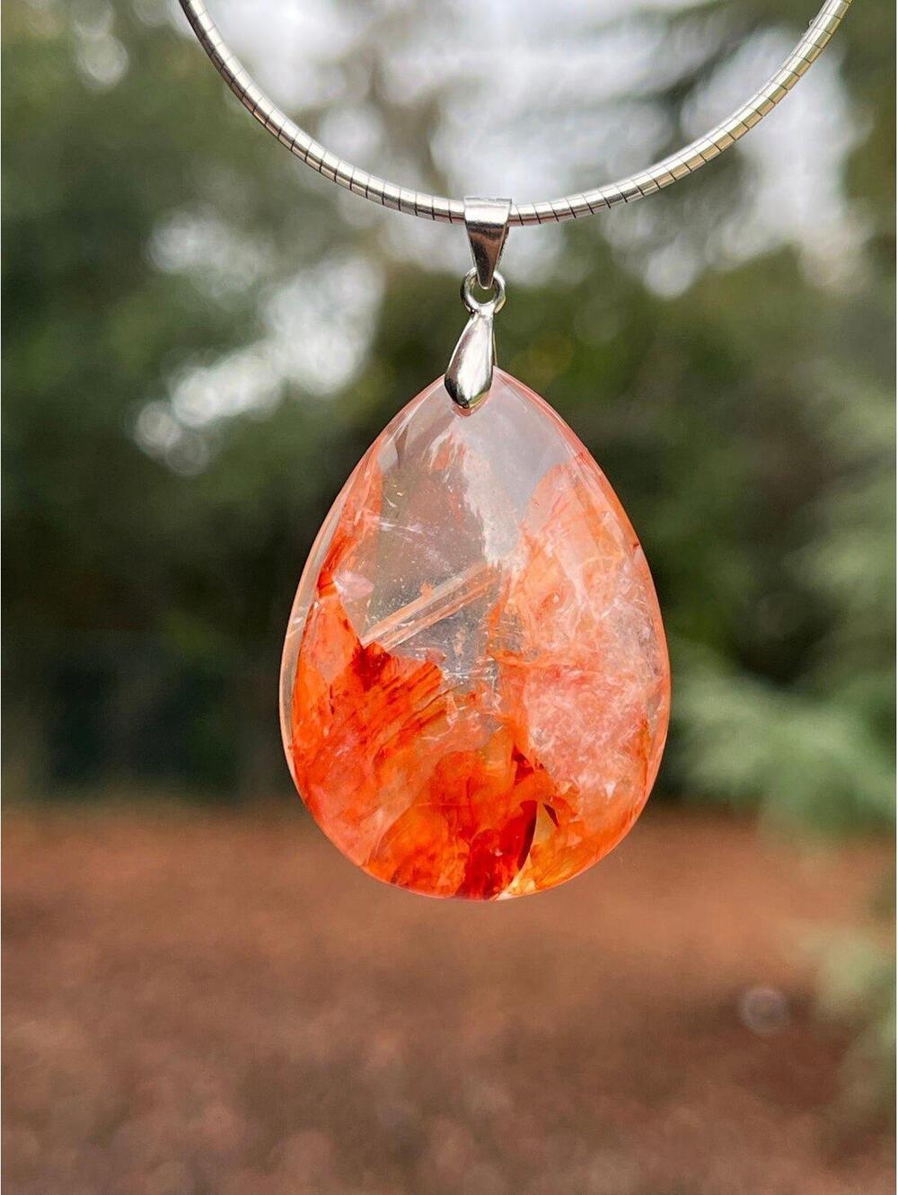 Solid 925 silver fire Quartz pendant‎ 1702